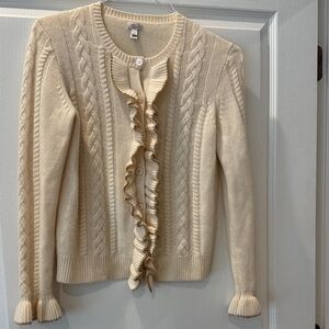 Crewcuts Cashmere Ivory Ruffle Cable Knit Sweater/Cardigan- 16